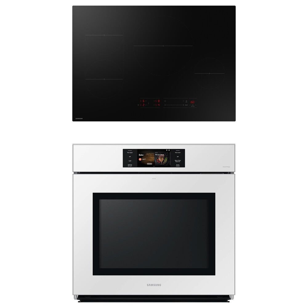 Samsung Bespoke 2-Piece Kitchen Package with White Bespoke 30" Single Wall Oven and Black 30" Induction Cooktop, , large