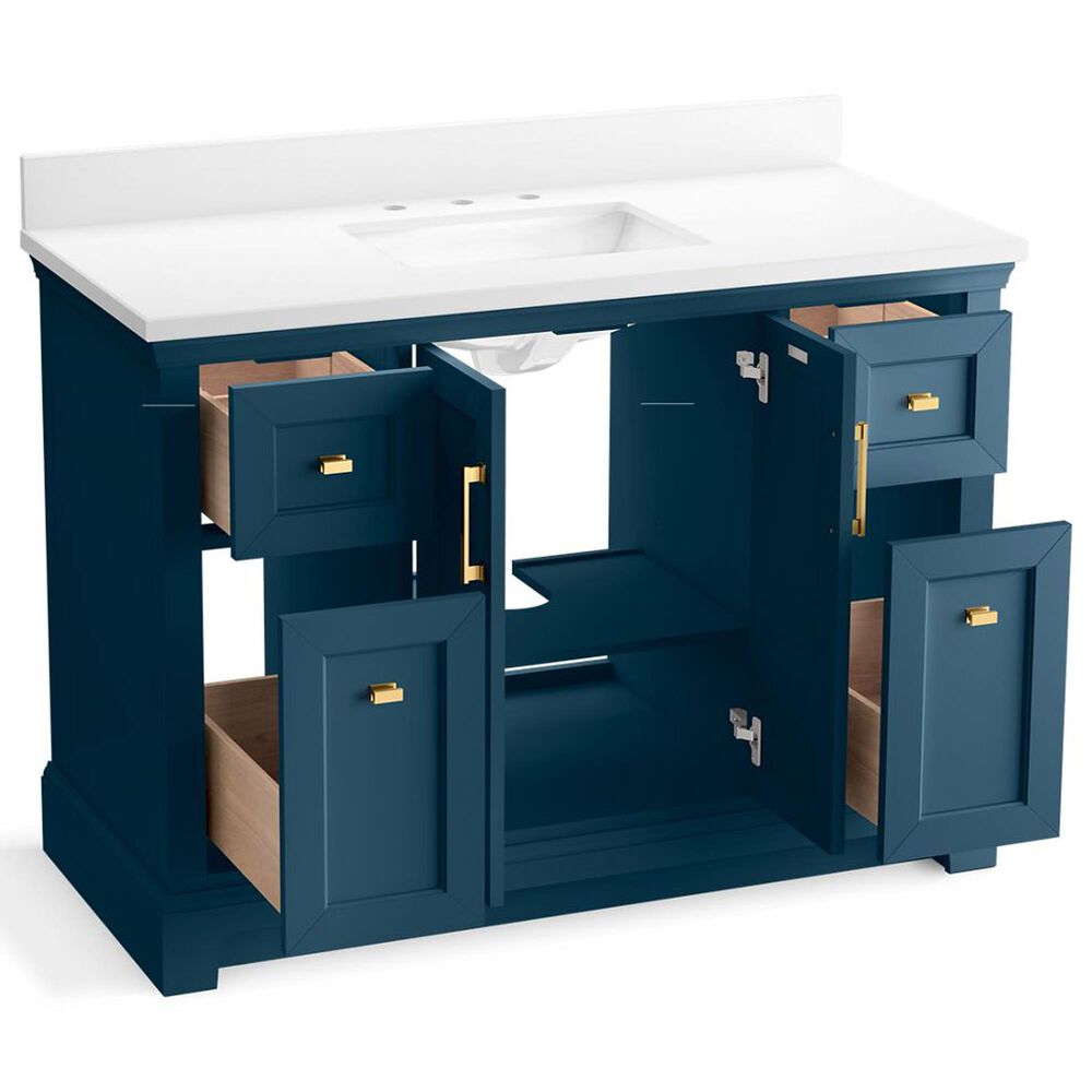 Kohler Charlemont 48&quot; Single Bathroom Vanity in Tidal Blue with 3 cm White Quartz Top and Rectangular Sink, , large