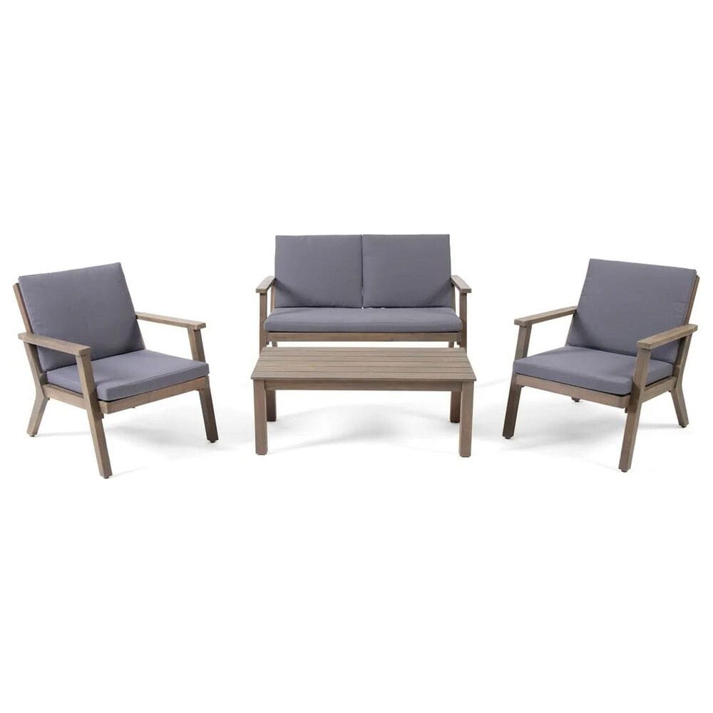 Hearth and Haven Temecula 4-Piece Outdoor Chat Set with Rectangular Coffee Table in Gray, , large
