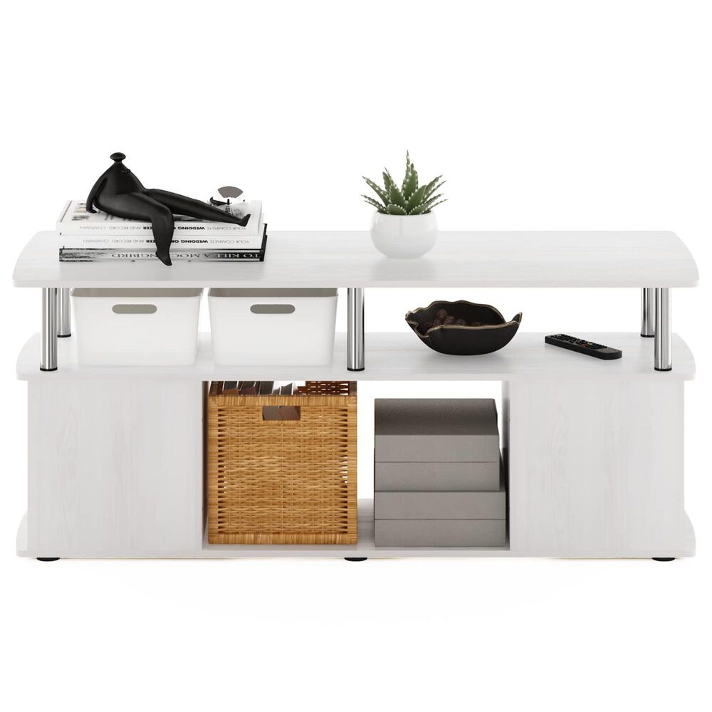 HOMLUX 47.2" Utility Design TV Stand with Open Storage Bookshelf in White Oak and Stainless Steel, , large