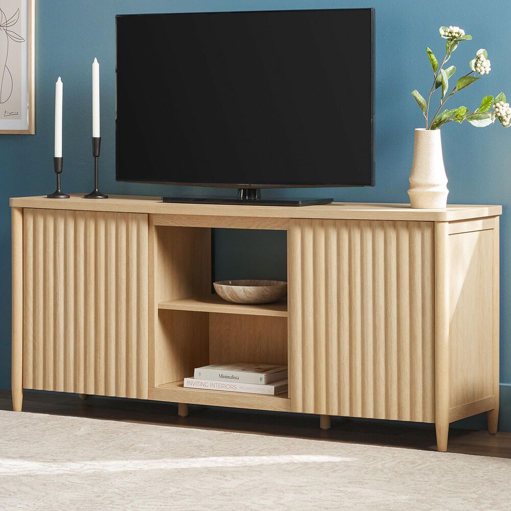 Walker Edison Flynn Scandinavian 58&quot; TV Stand in Coastal Oak, , large