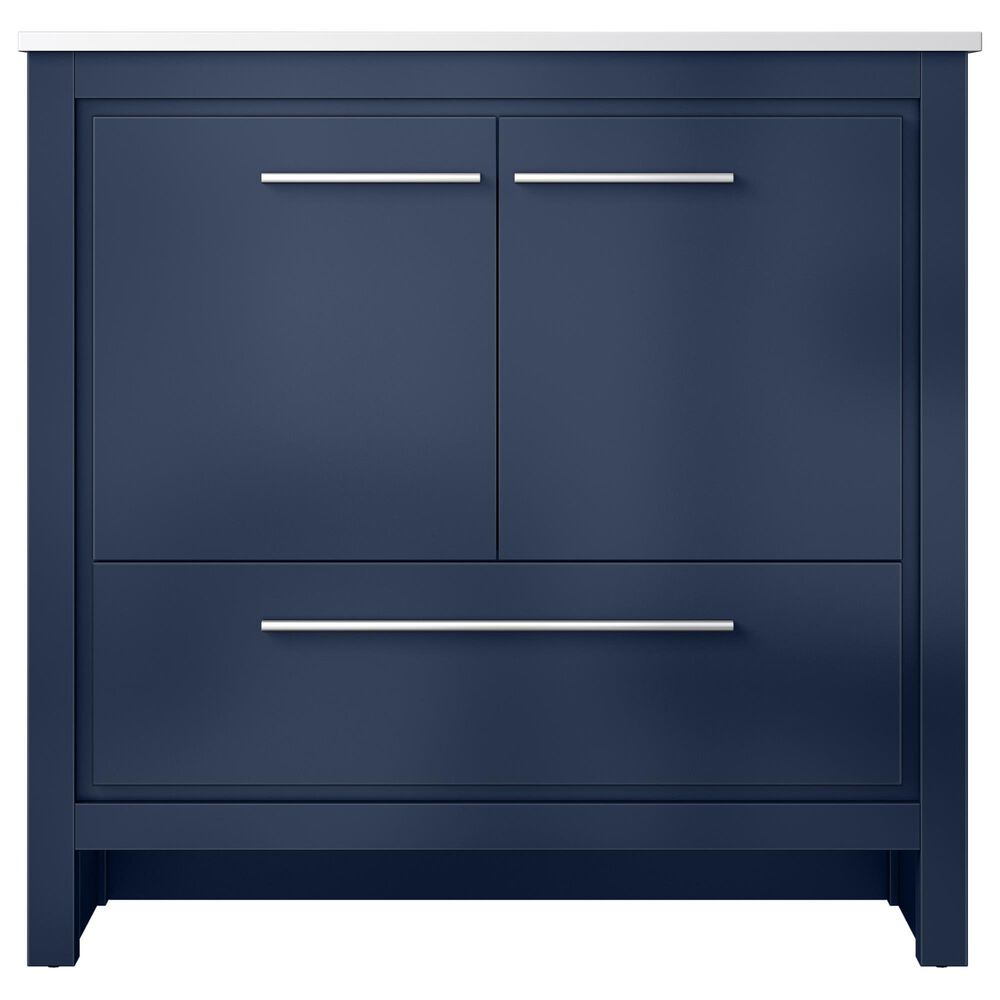 Lexora Home Lafarre 36&quot; Single Bathroom Vanity in Navy Blue with 2 cm White Quartz Top and Rectangular Sink, , large