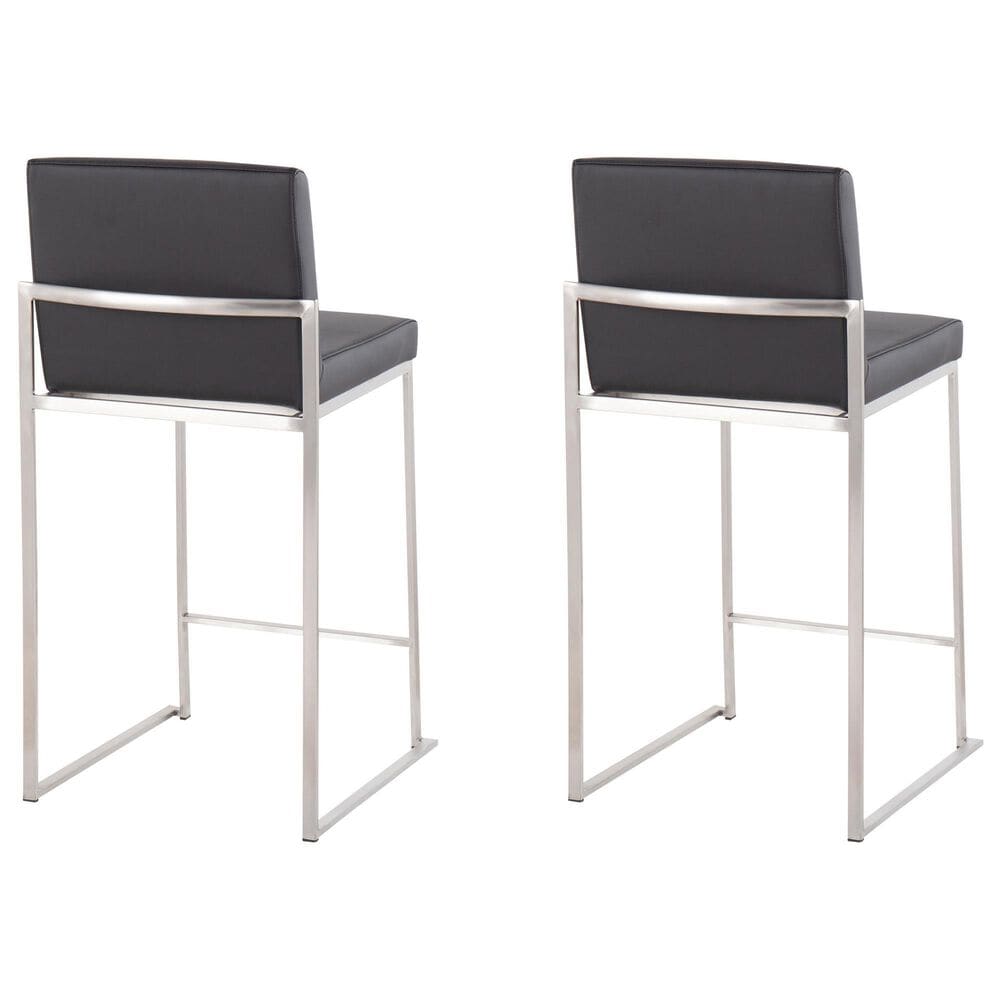Lumisource Fuji High Back Counter Stool with Black Faux Leather Cushion in Stainless Steel &#40;Set of 2&#41;, , large