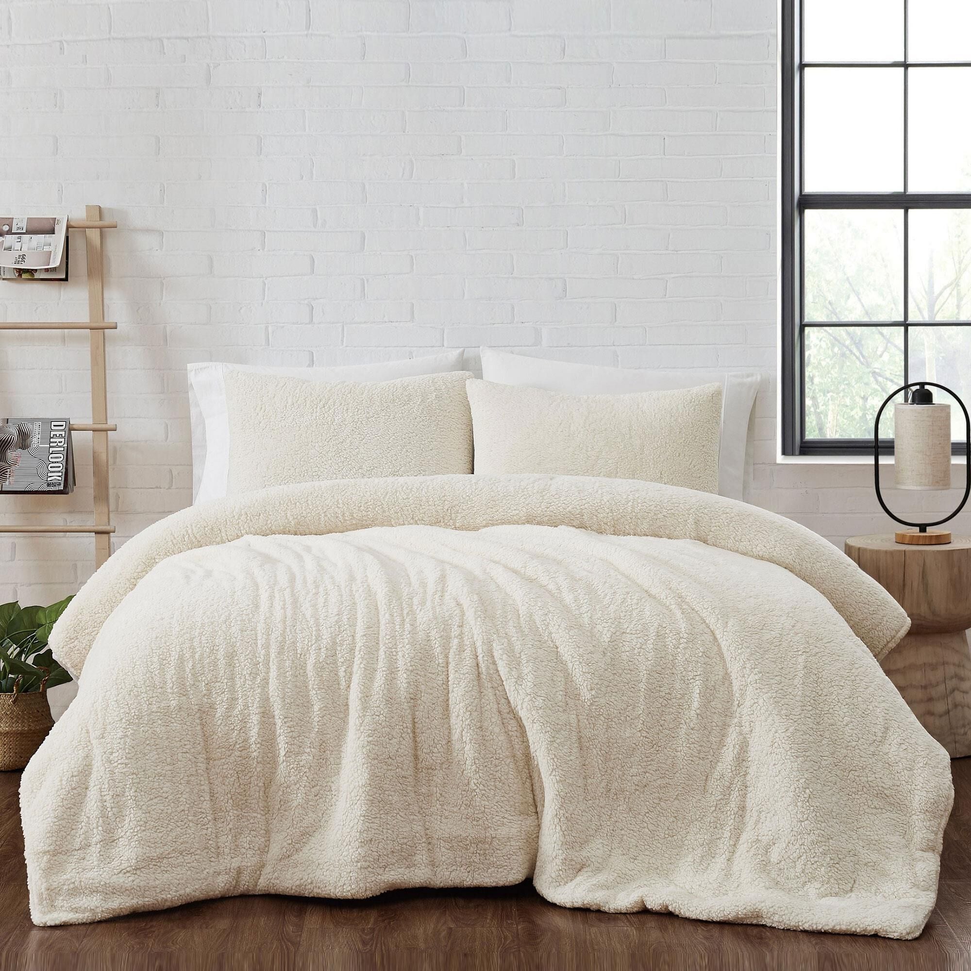 Pem America Marshmallow Sherpa 3 Piece Full Queen Comforter Set in Ivory NFM