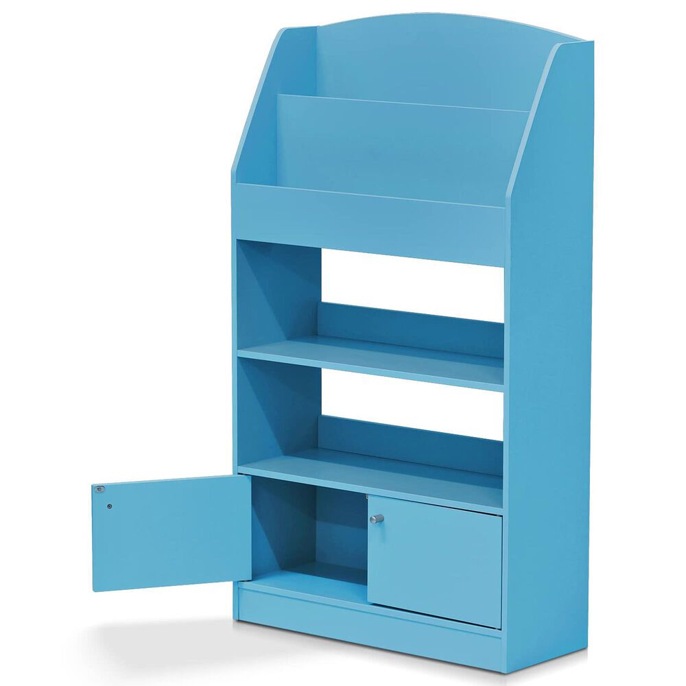 HOMLUX 4-Tier Space Saving Bookshelf with Storage Cabinet and Door in Light Blue, , large