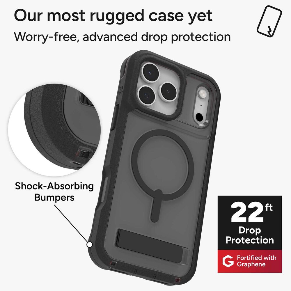 Zagg Rainier Snap MagSafe Case with Kickstand for Apple iPhone 17 Pro Max in Smoke Black, , large