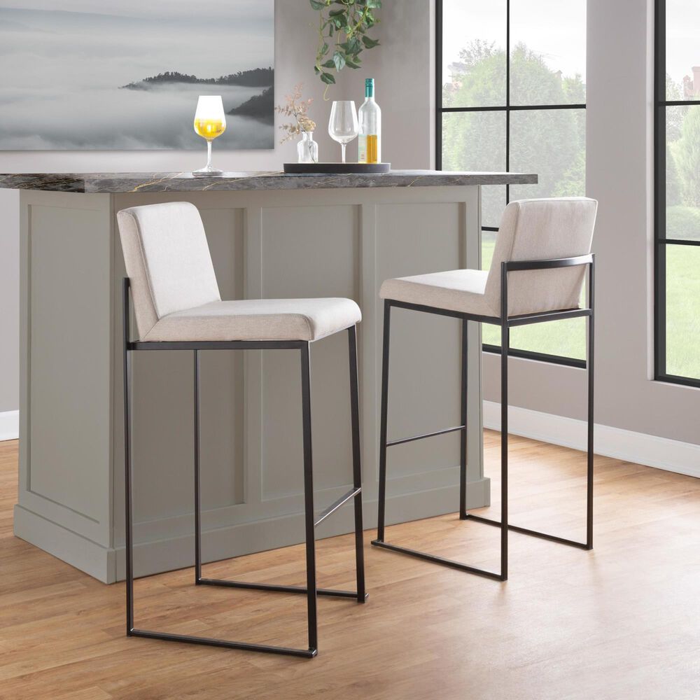 Lumisource Fuji High Back Barstool with Beige Fabric in Black &#40;Set of 2&#41;, , large