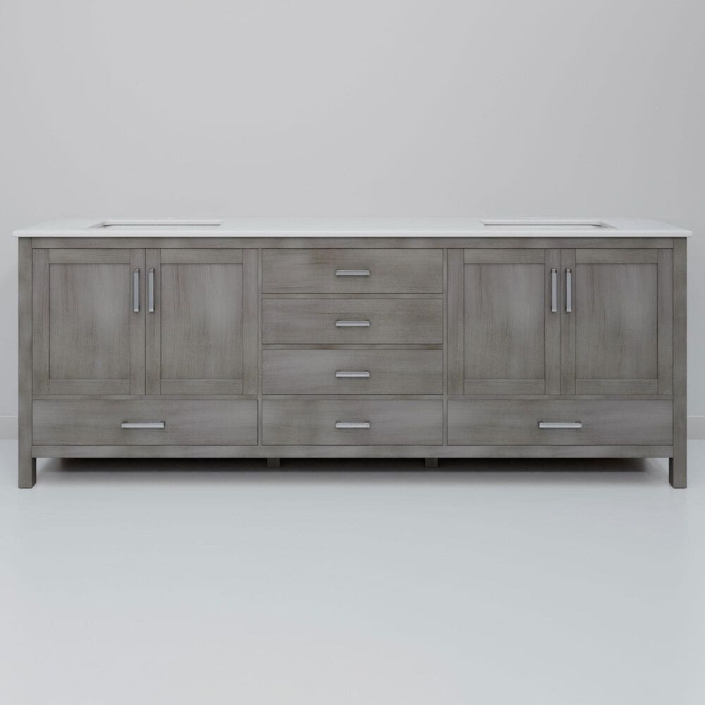 Lexora Home Jacques 80" Double Bathroom Vanity in Distressed Grey with 2 cm White Quartz Top and Rectangular Sinks, , large