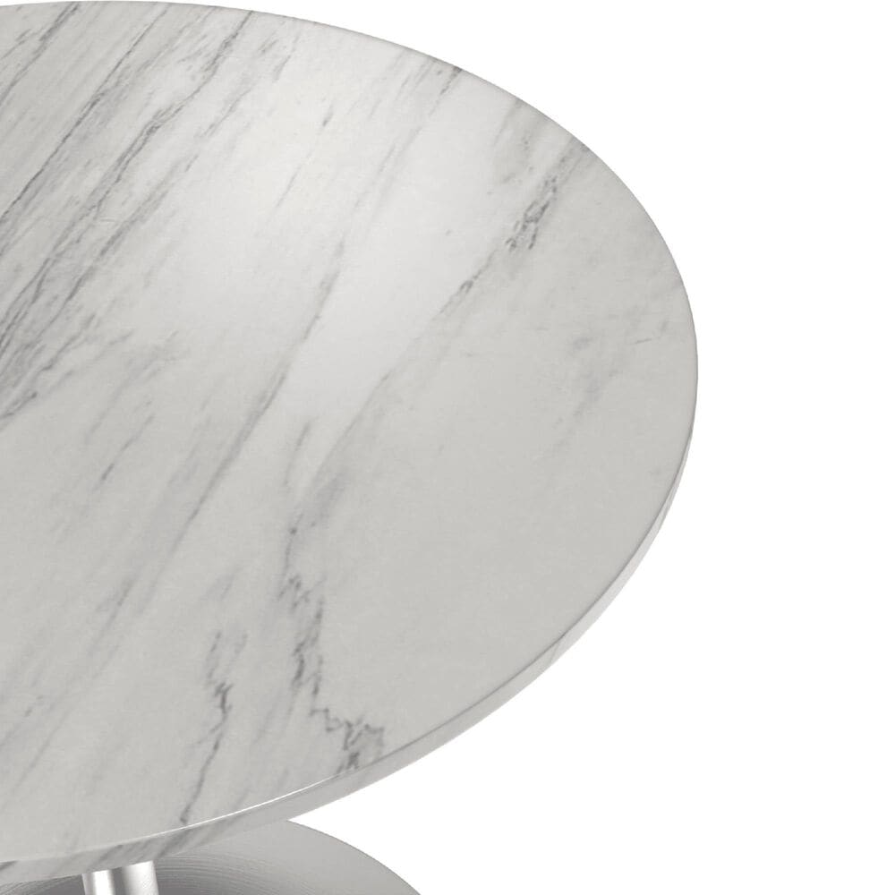 Leisuremod LeisureMod Verve Collection 36 Round Dining Table, Brushed Chrome Base with Sintered Stone White Top, , large