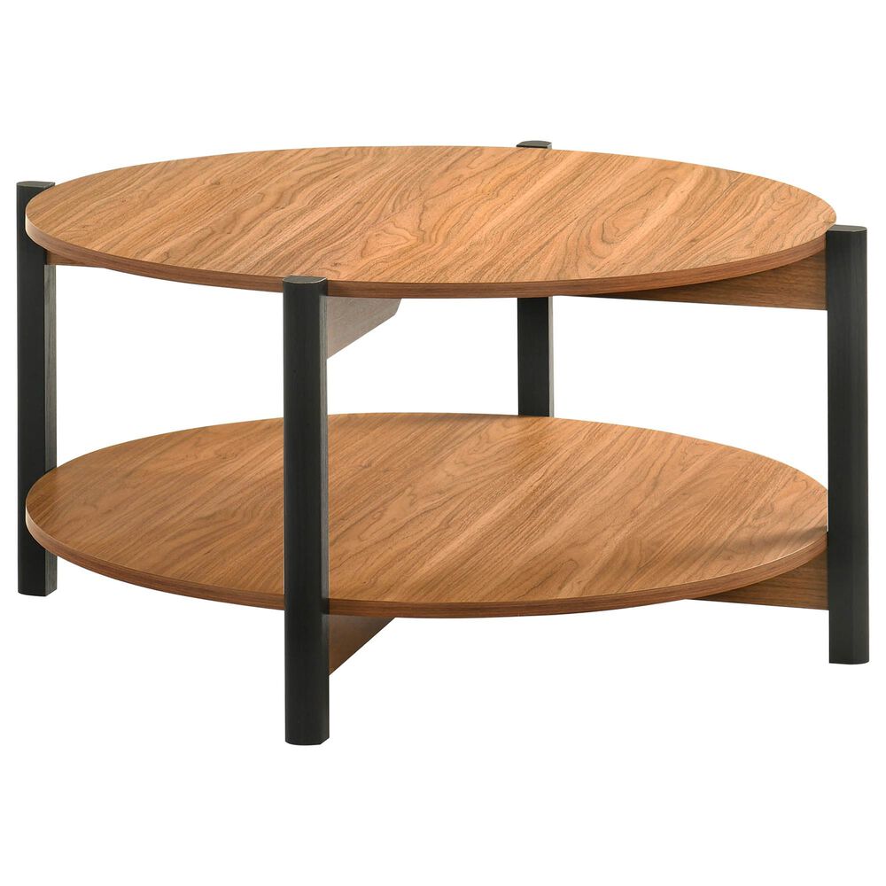 Furniture of America Elovier Coffee Table with Open Shelf in Walnut and Black, , large
