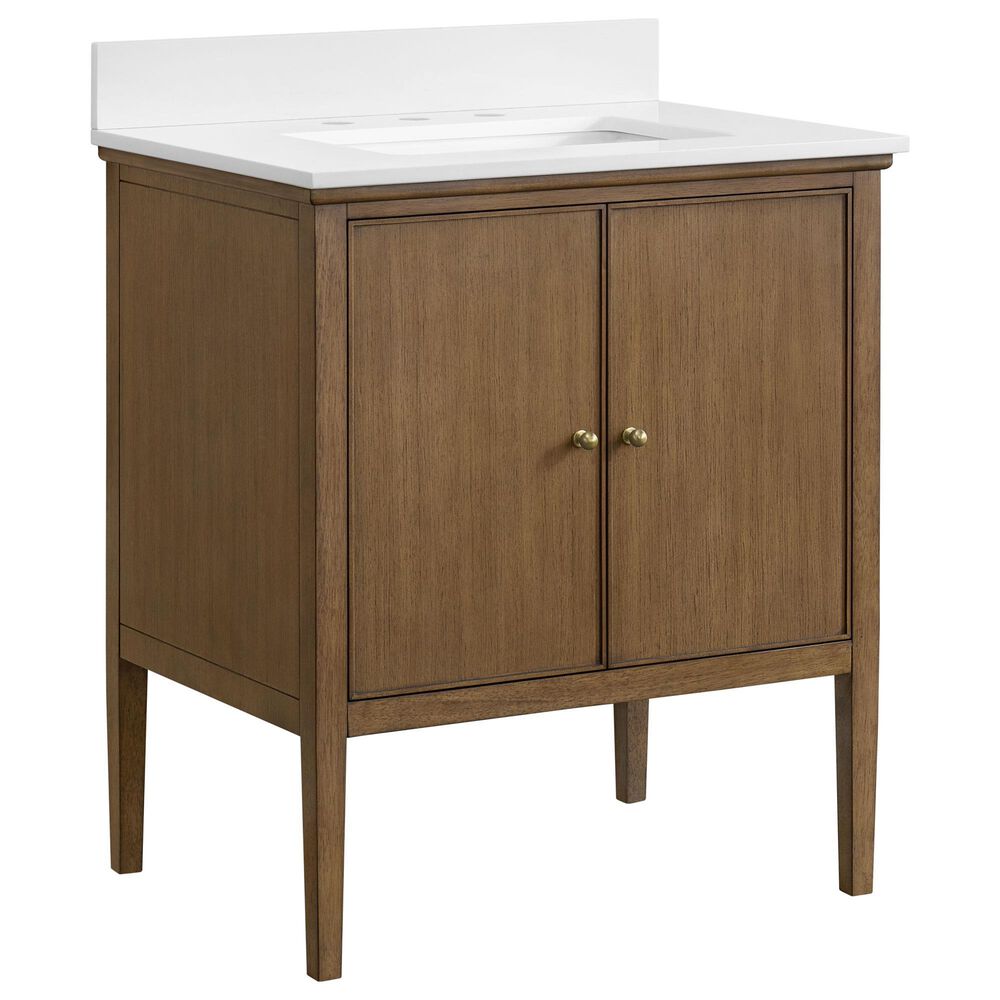 37B Heston 30" Single Bathroom Vanity in Kona with White Composite Stone Top and Backsplash, , large