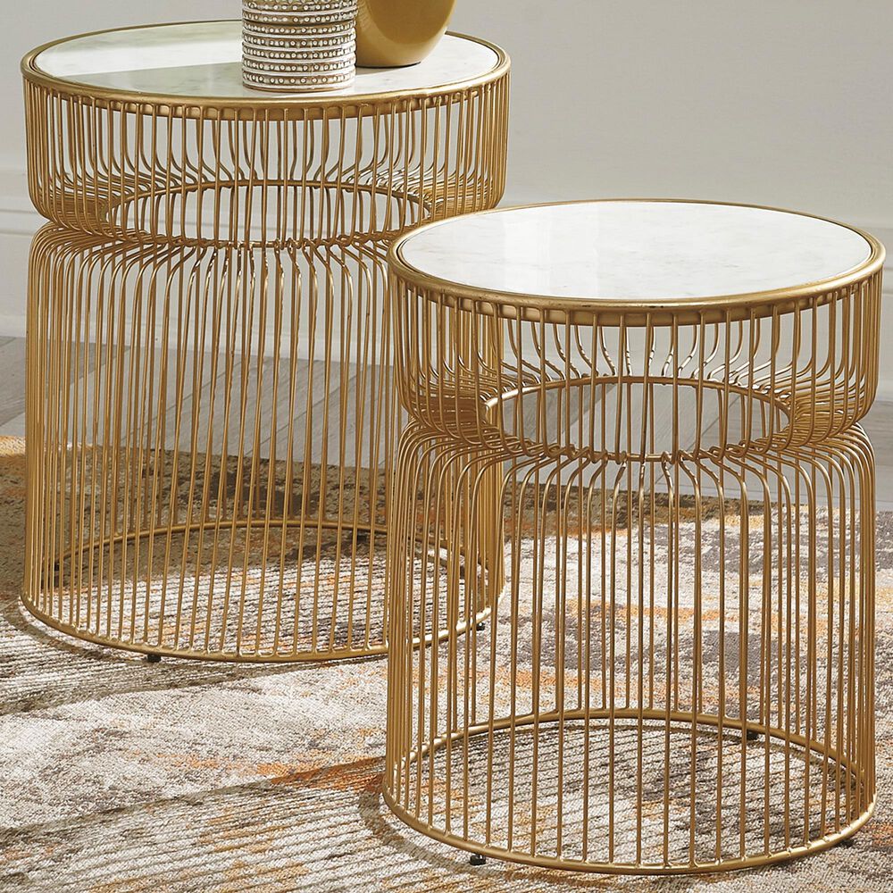 Signature Design by Ashley Vernway 2-Piece Accent Table Set in White Marble and Gold, , large