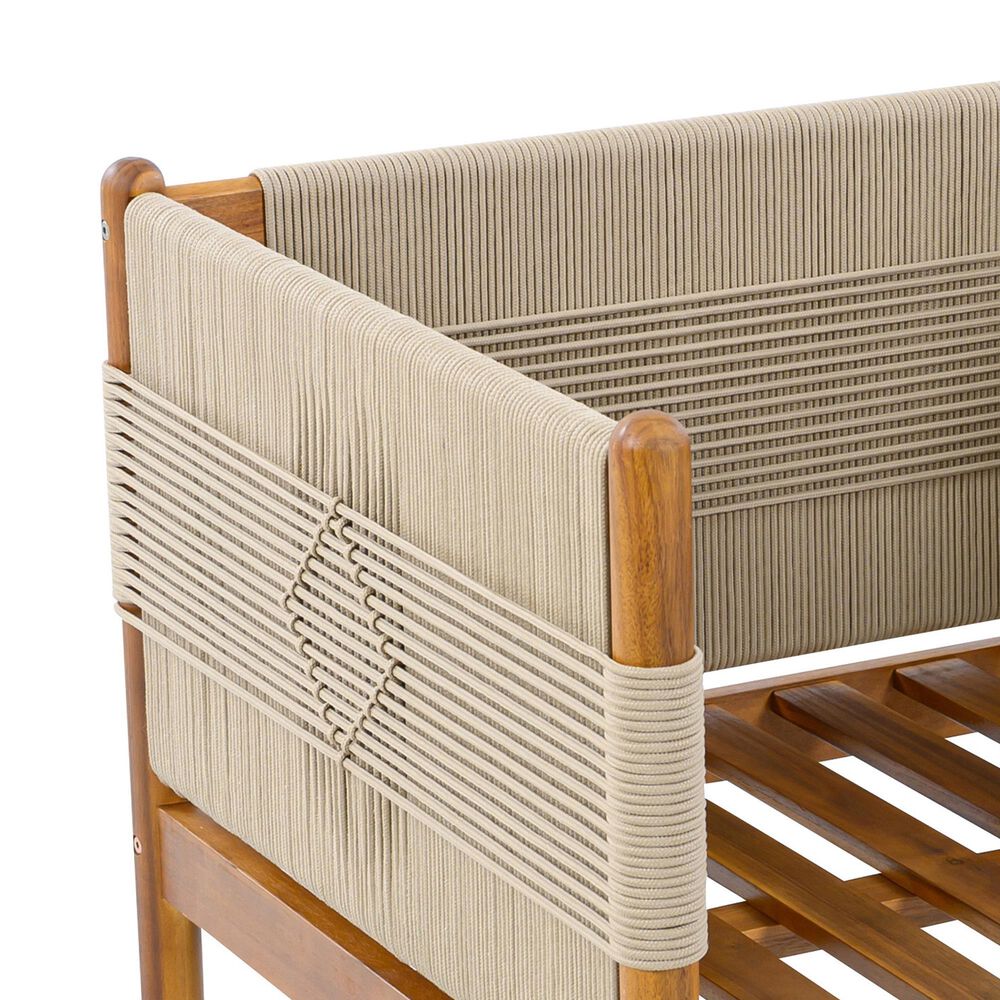 Hearth and Haven Outdoor Club Chair with Diamond Pattern Rope and Light Teak Frame in Cream (Set of 2), , large