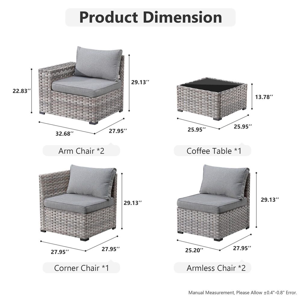 HOMLUX 6-Piece Outdoor Wicker Sectional Patio Furniture Set in Dark Gray, , large