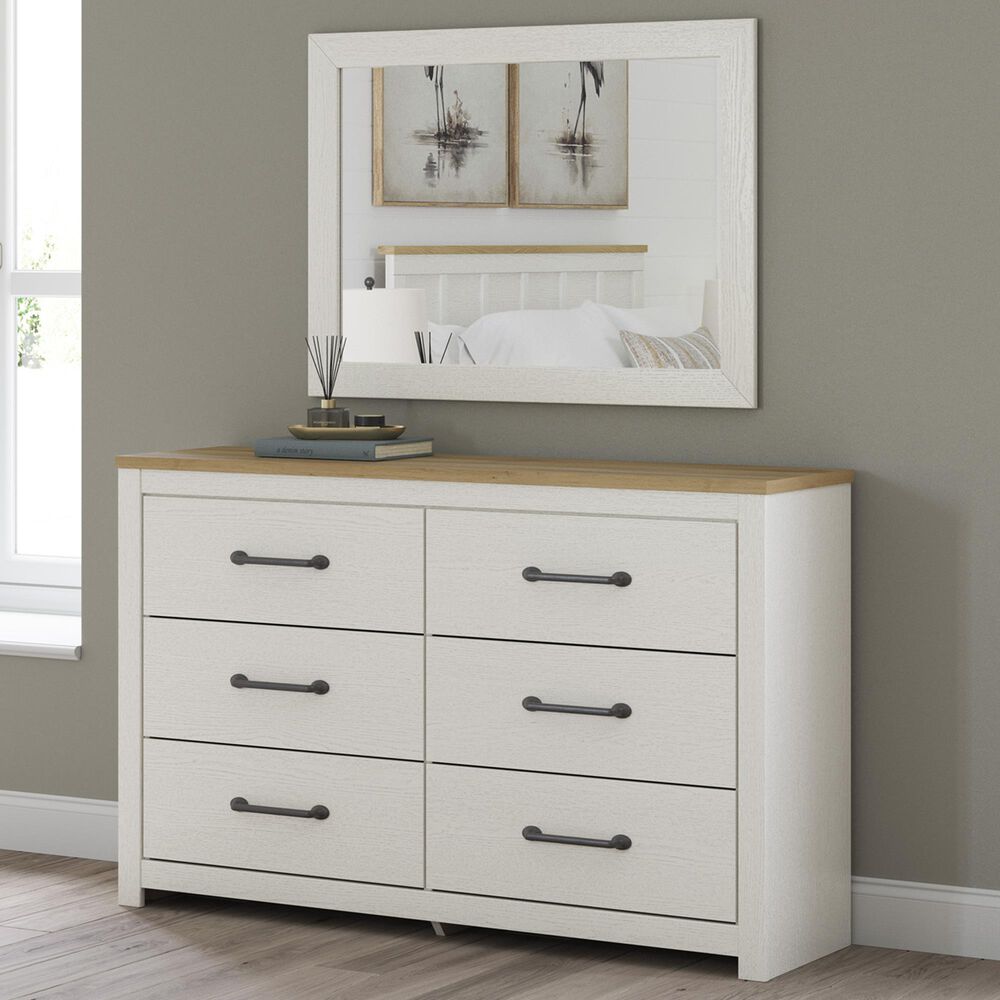 Ashley Linnocreek Dresser and Mirror in White and Warm Brown, , large