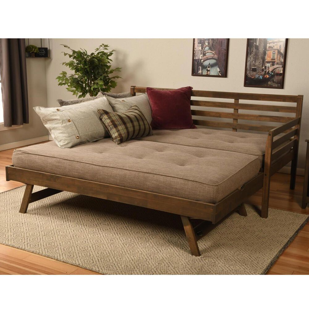 Kodiak Boho Daybed with Pop Up Trundle and Two Mattresses in Rustic Walnut, , large