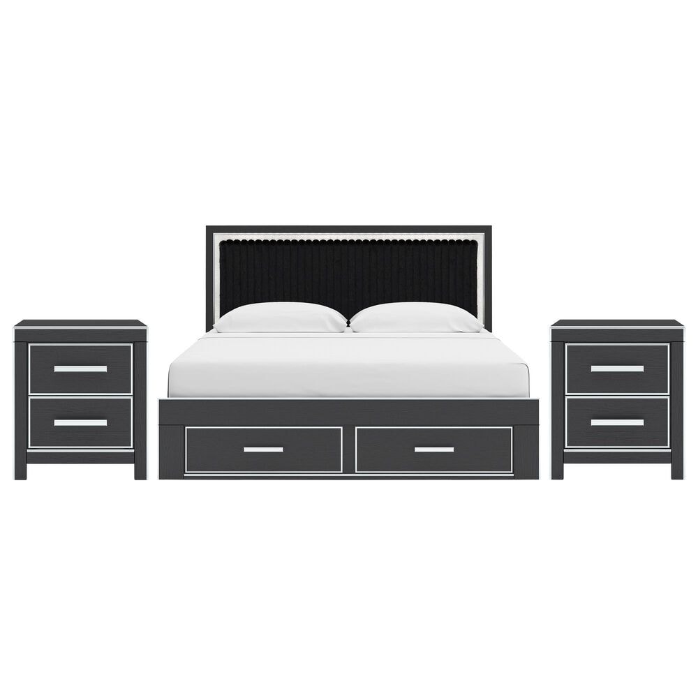 Ashley Zuraleus King Upholstered Panel Storage Bed with Two Nightstands in Matte Black, , large