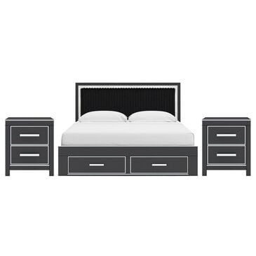 Ashley Zuraleus King Upholstered Panel Storage Bed with Two Nightstands in Matte Black, , large