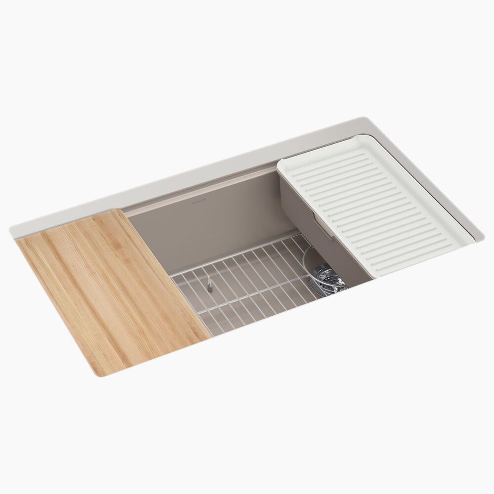 Kohler Billings 32.5" Undermount Single Bowl Workstation Kitchen Sinks in Matte Taupe, , large