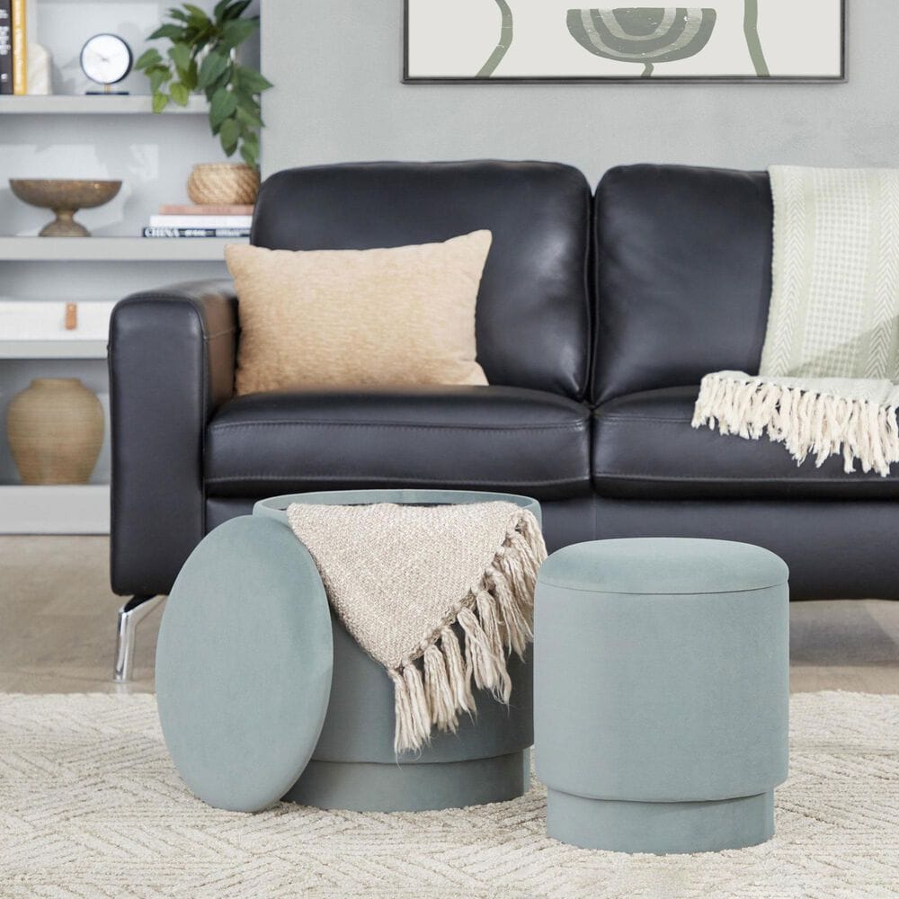 Lumisource Marla 2-Piece Upholstered Ottoman Set in Light Green Velvet, , large