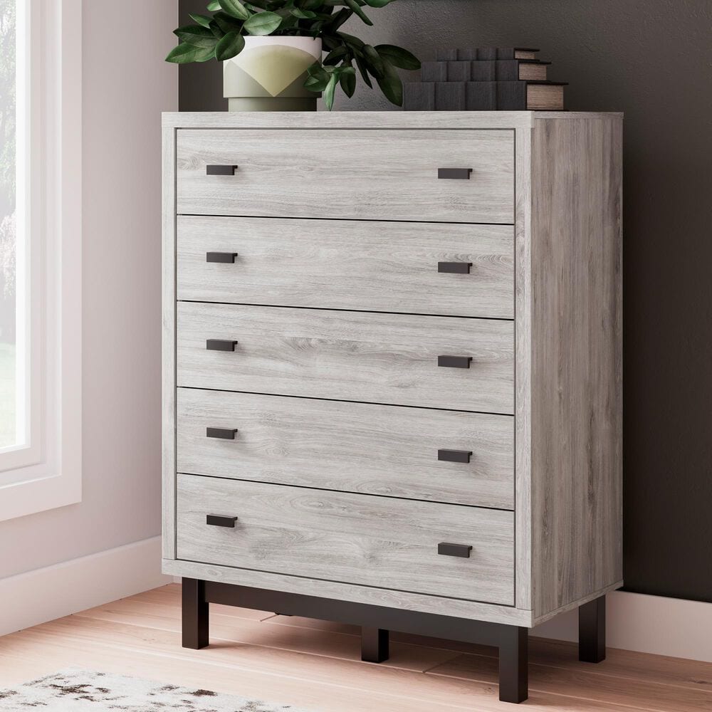 Ashley Vessalli 5-Drawer Chest in Light Gray and Matte Black, , large