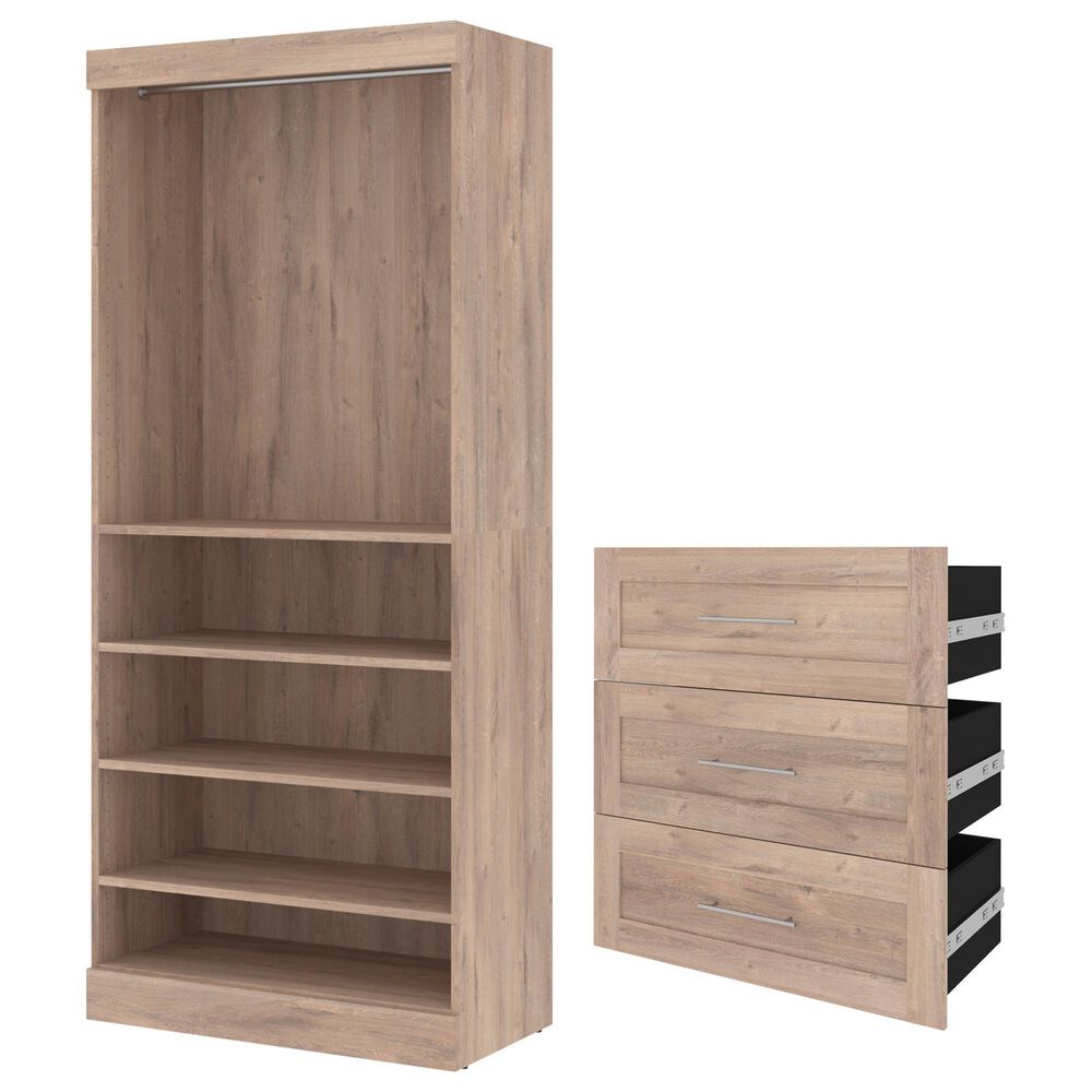Bestar Pur Closet Organizer with 3-Drawer in Rustic Brown, , large