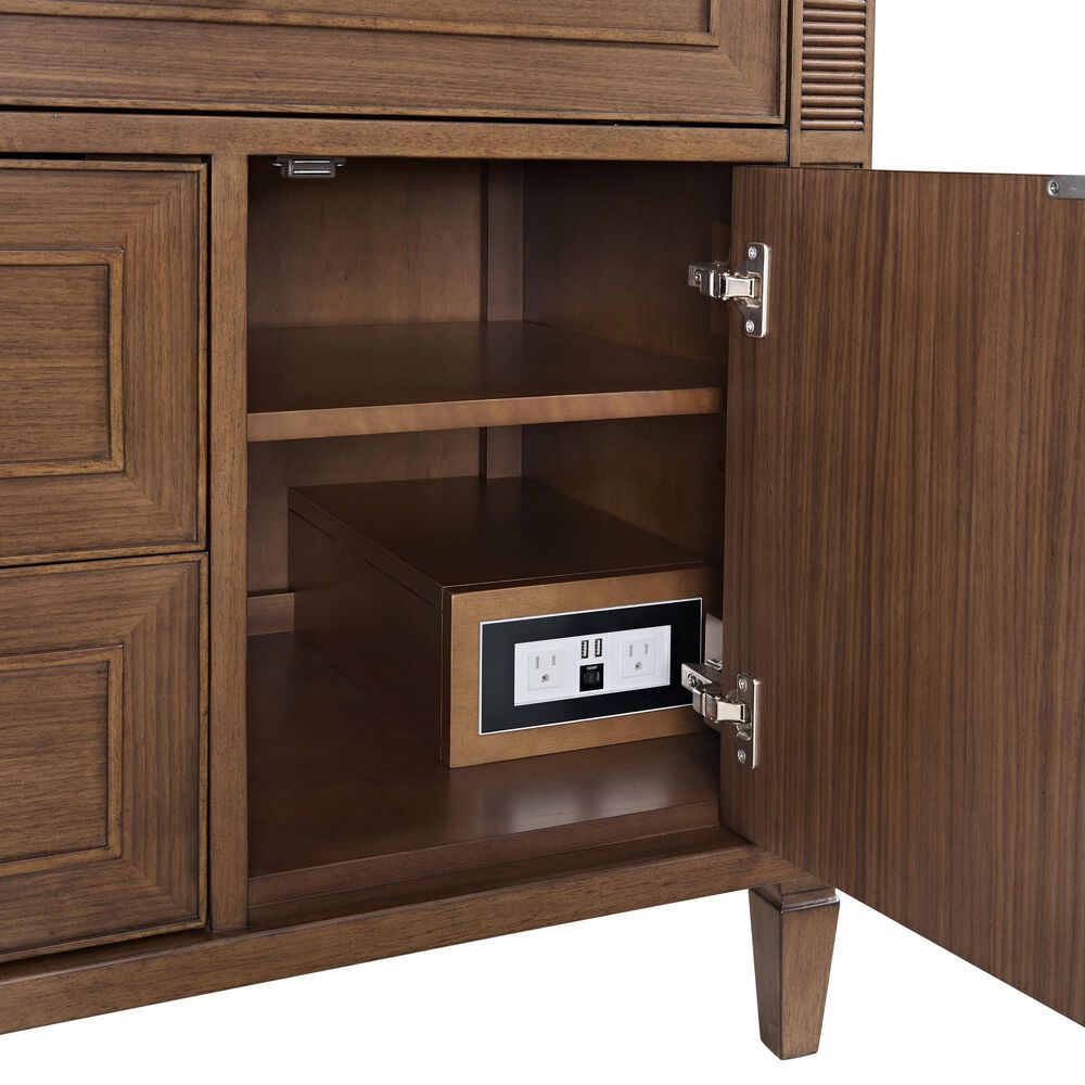 James Martin Vanities Lorelai 36&quot; Single Vanity in Mid-Century Walnut with Single Hole 3 cm and White Zeus Quartz Top &amp; Backsplash, , large