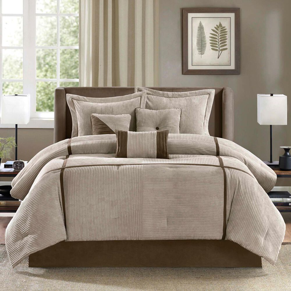 Hampton Park Dallas 7-Piece Queen Comforter Set in Taupe and Chocolate Brown, , large
