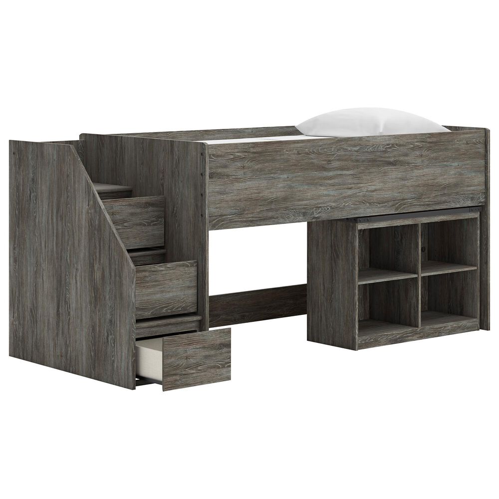 Ashley Frandern Twin Loft  Bed with Bookcase Storage in Gray, , large