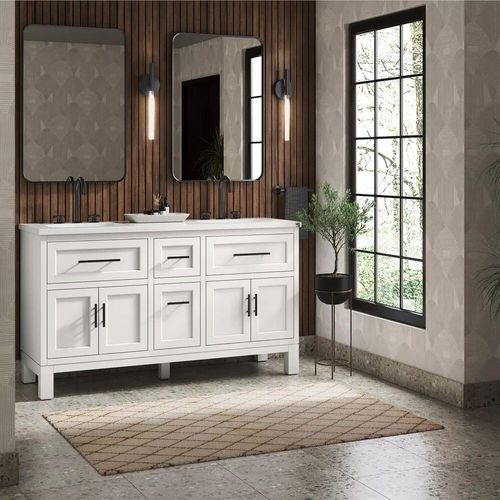 Kohler Quo 60&quot; Double Bathroom Vanity in White with 3 cm Pure White Quartz Top and Oval Sinks, , large