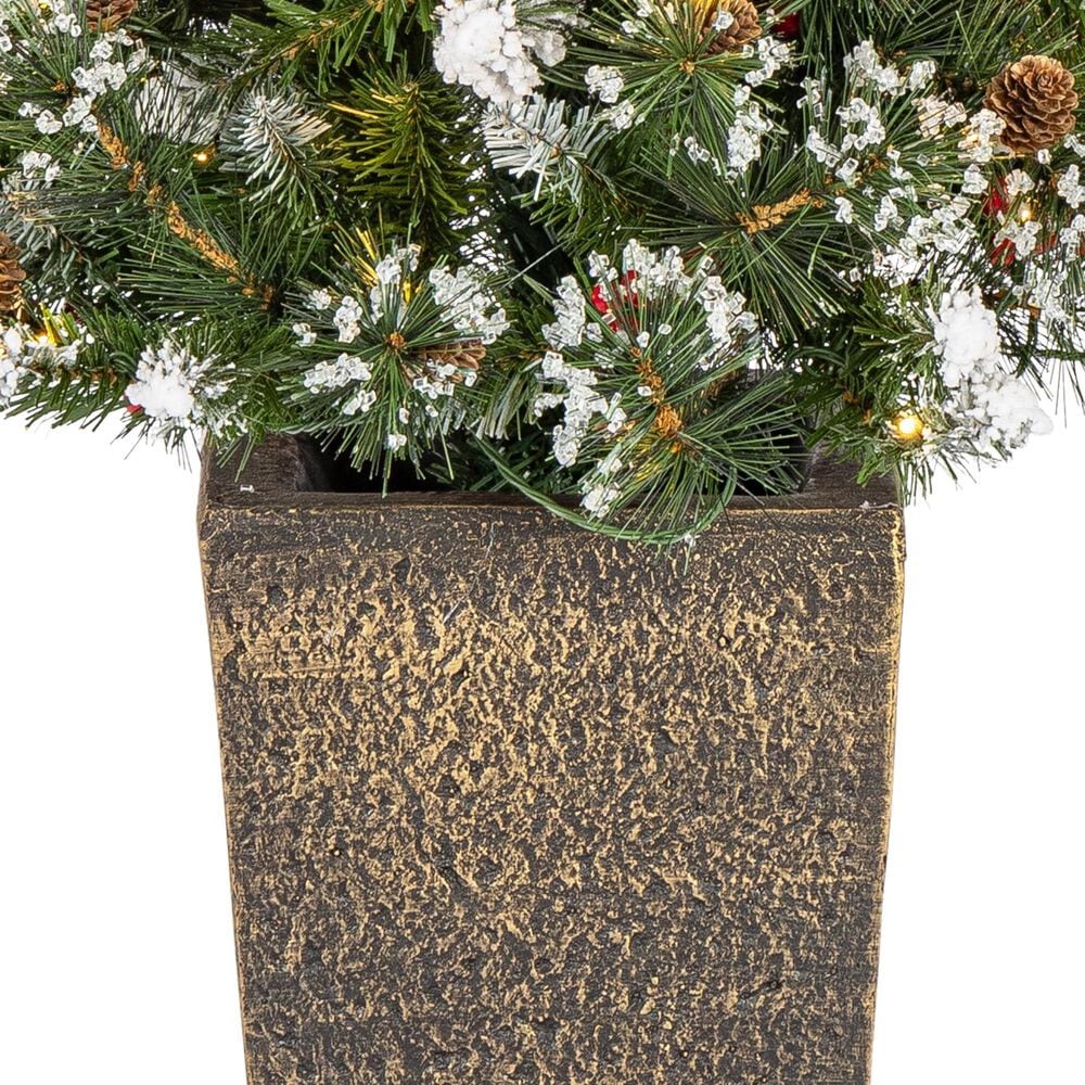 The Gerson Company 4&#39; Potted Pre-Lit Artificial Needle Glacier Pine with White LED Lights in Green, , large
