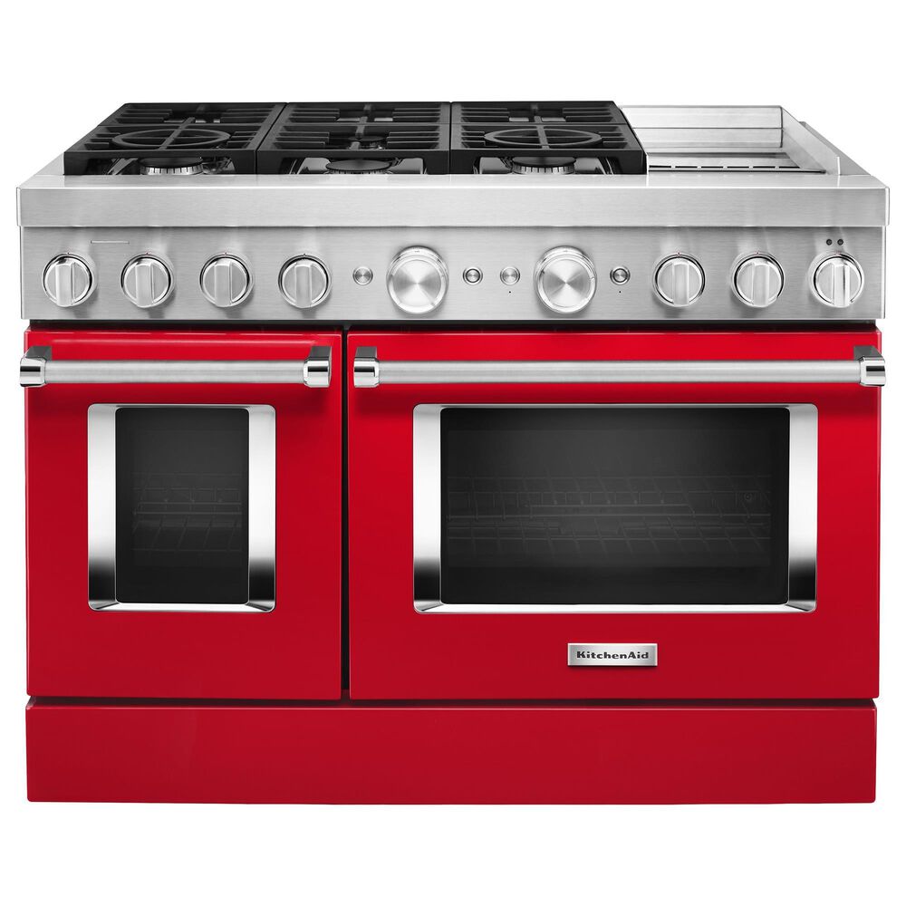 KitchenAid 48" Professional Double Oven Dual Fuel Range in Passion Red, , large