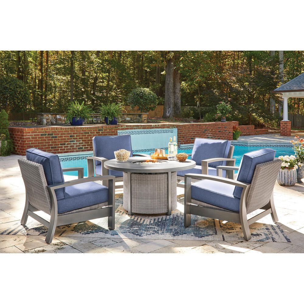 Ashley Half Moon Beach Round Fire Pit Table in Gray, , large