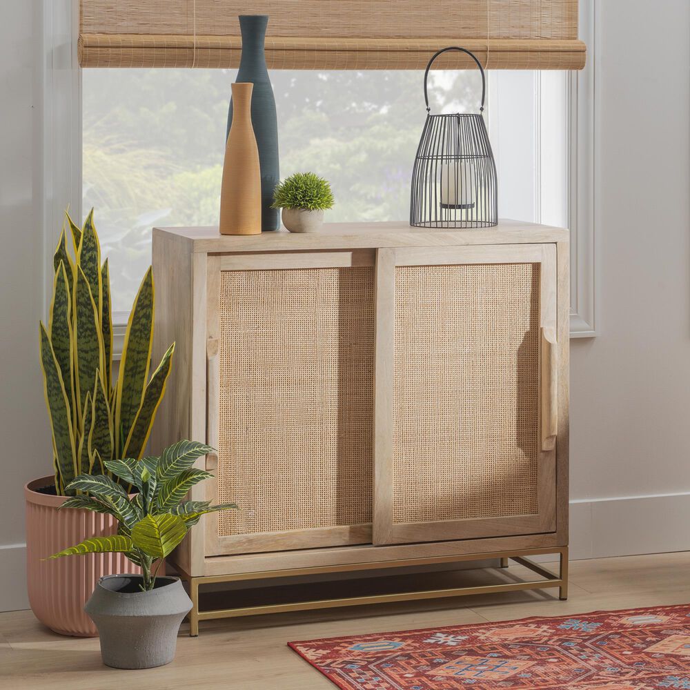 Linon Home Decor Janie 2-Door Cabinet in Natural and Gold, , large