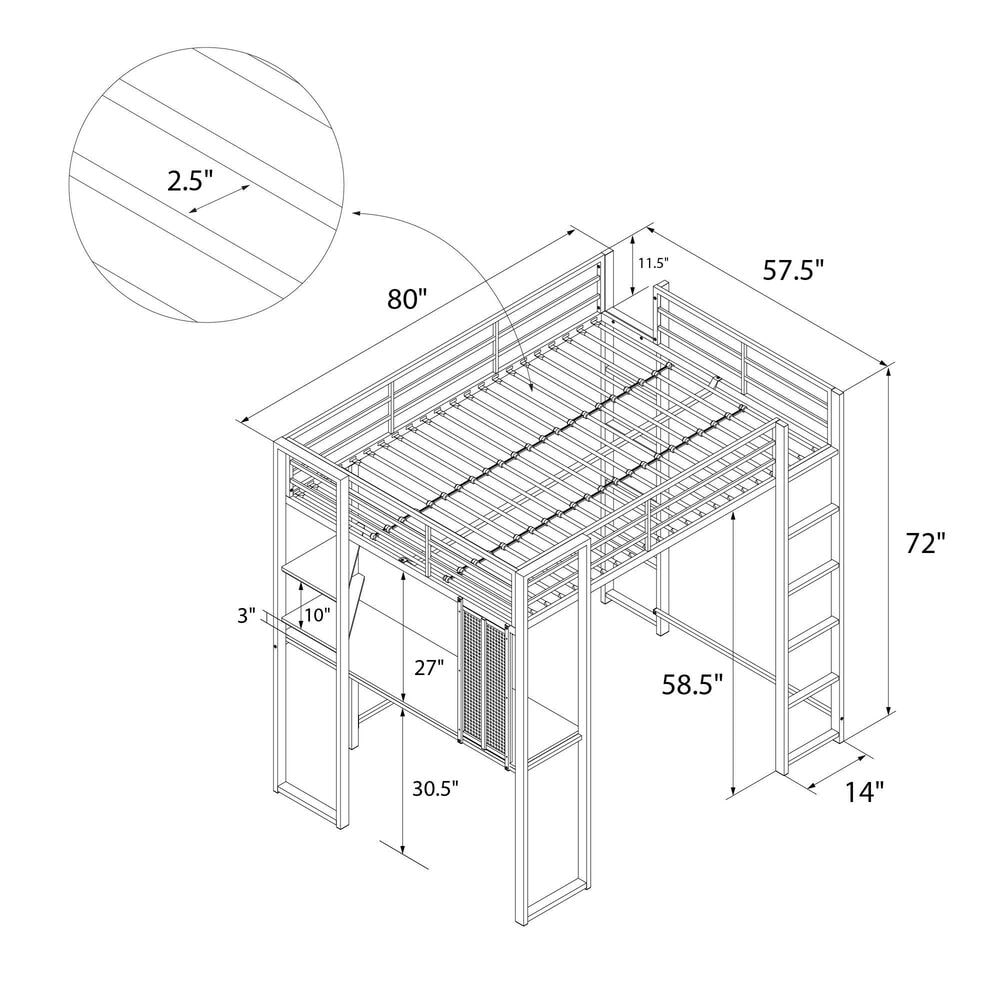 DHP Abode Full Metal Loft Bed with Desk in Silver, , large