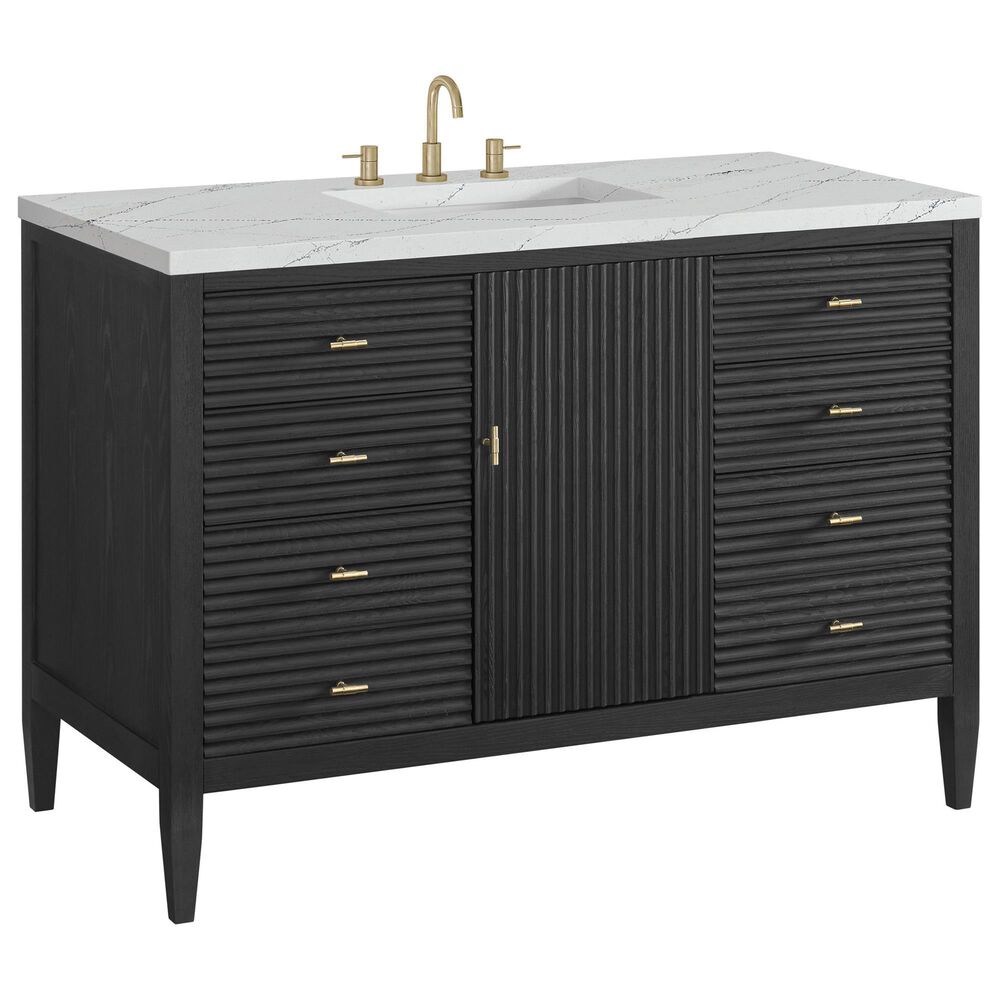 James Martin Vanities Myrrin 48" Vanity in Carbon Oak with 3 cm Ethereal Noctis Quartz Top, , large