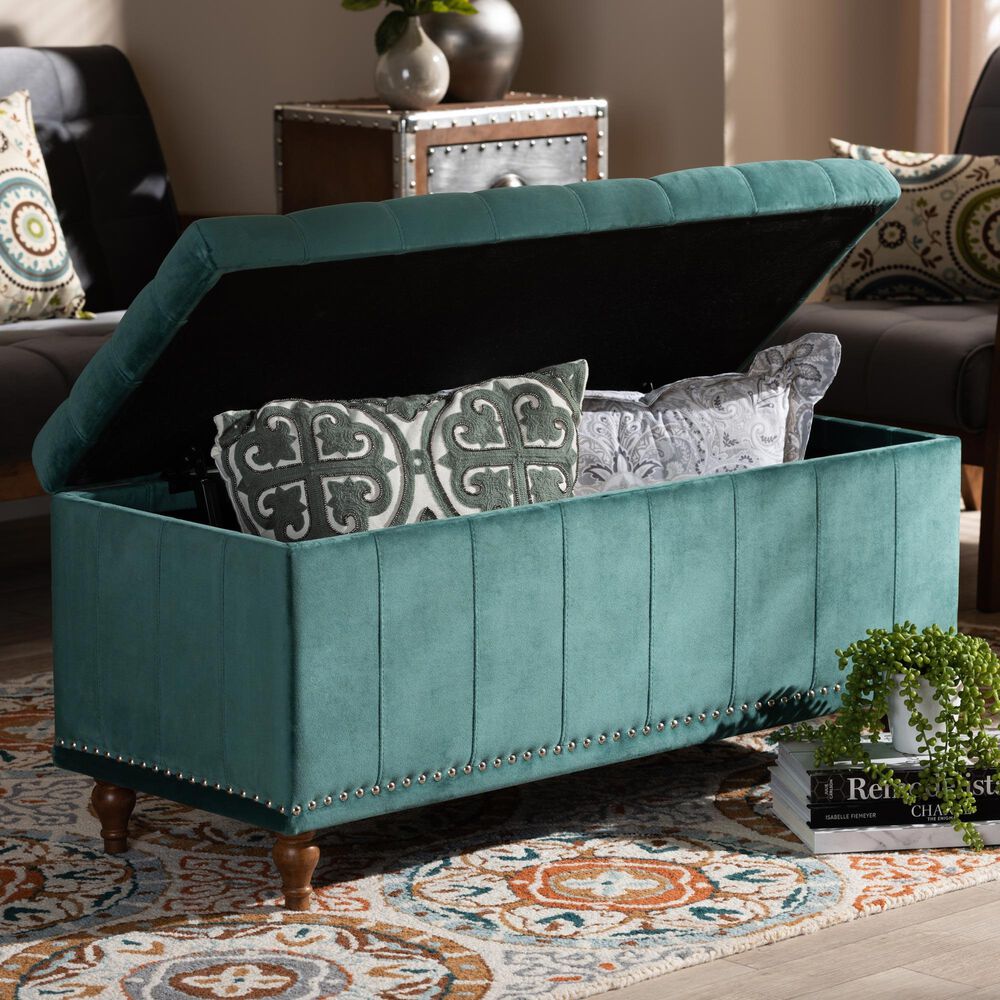Baxton Studio Kaylee Storage Ottoman Bench in Teal Blue, , large
