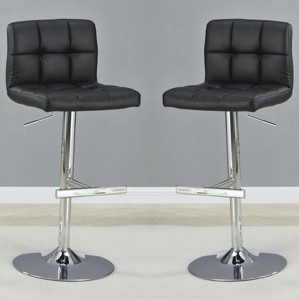 Pacific Landing Adjustable Barstool with Black Seat in Chrome - Set of 2, , large