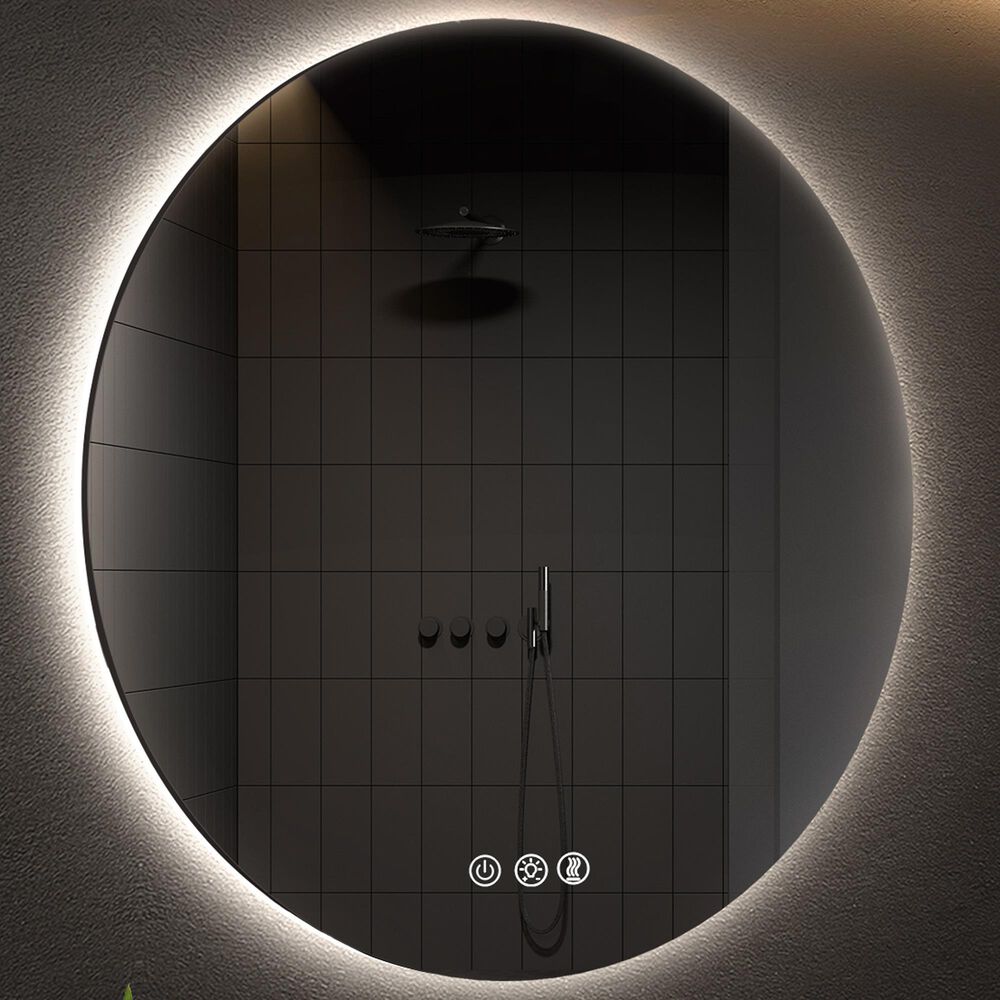HOMLUX 36" Round Frameless LED Backlit Bathroom Vanity Mirror in Silver, , large