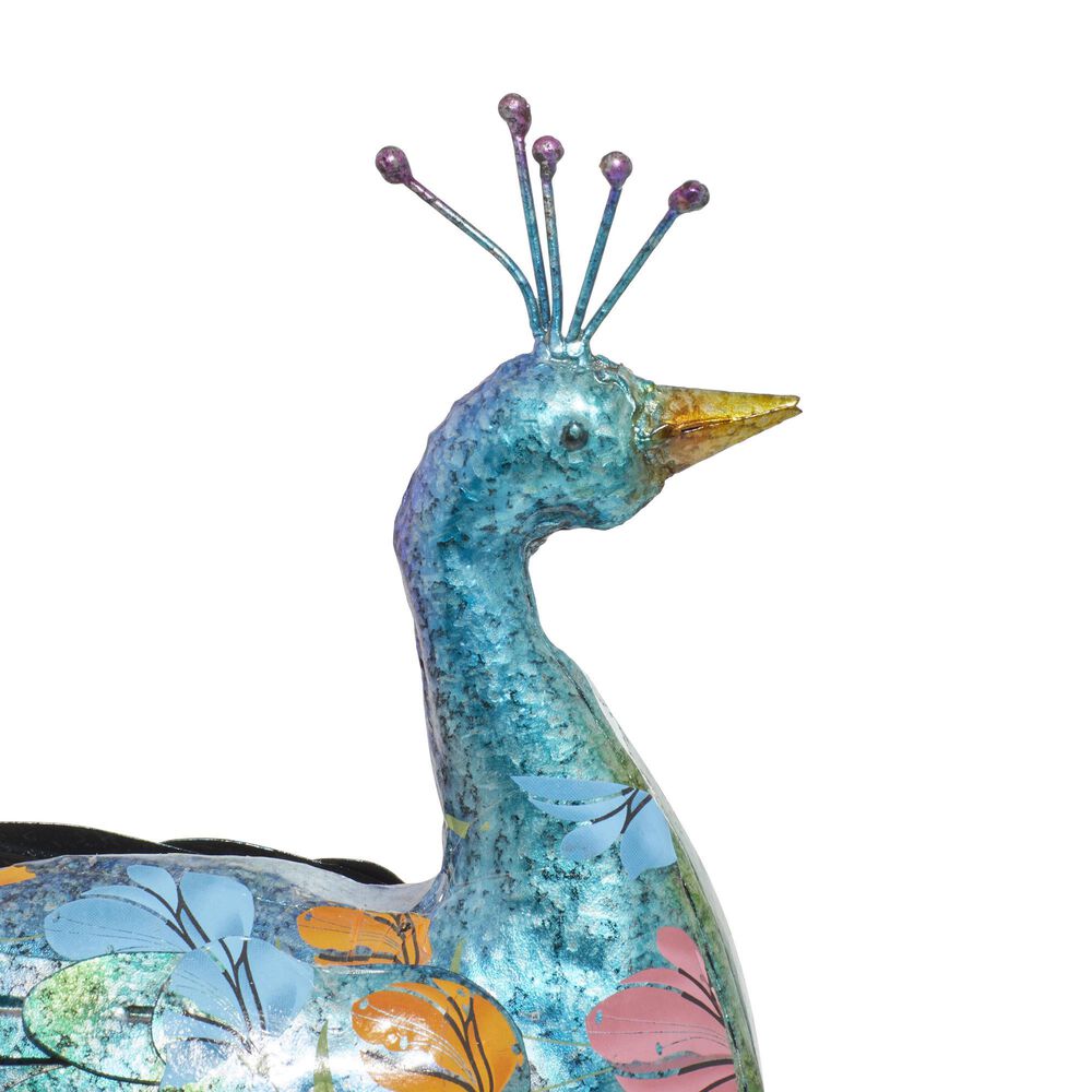 Maple and Jade Peacock Decorative Garden Sculpture with Crystal Accents in Teal, Blue, Pink and Orange, , large