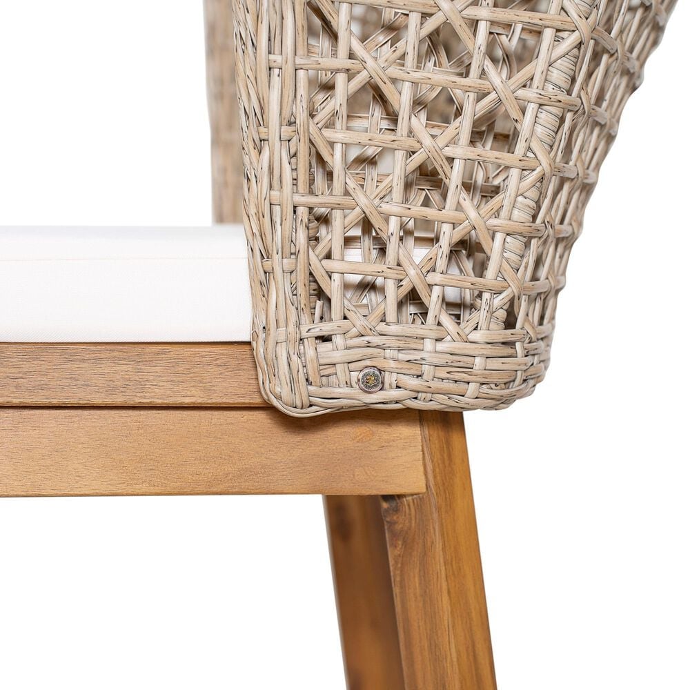 Hearth and Haven Outdoor Bar Stool with Woven Wicker Back and Cushion in Beige (Set of 2), , large