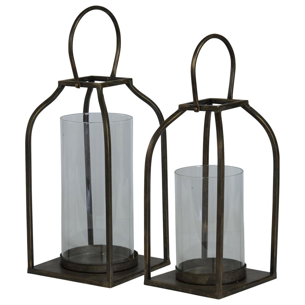 37B Metal Lantern in Distressed Gold (Set of 2), , large