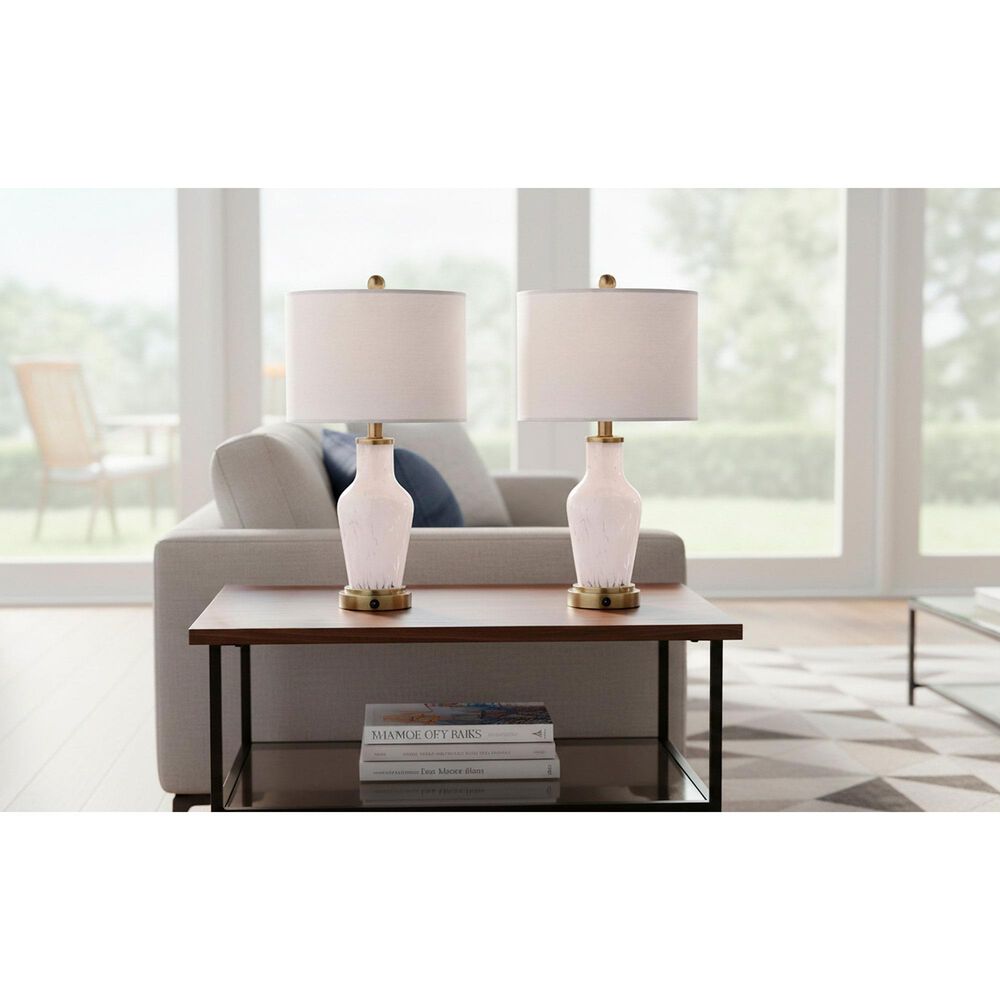 Adesso Grady Table Lamps with USB in Antique Brass and White (Set of 2), , large