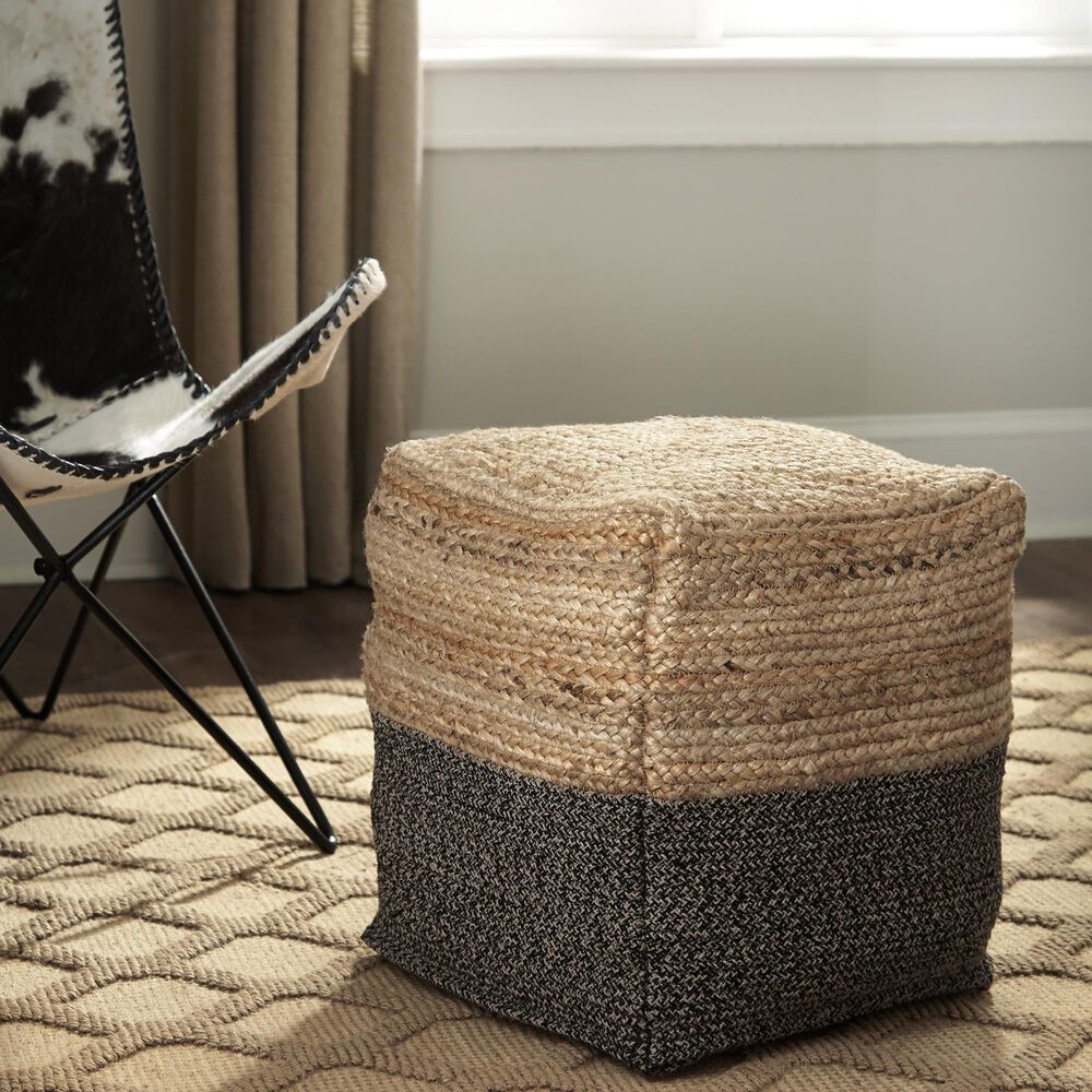 Ashley Sweed Valley Pouf in Natural and Black, , large