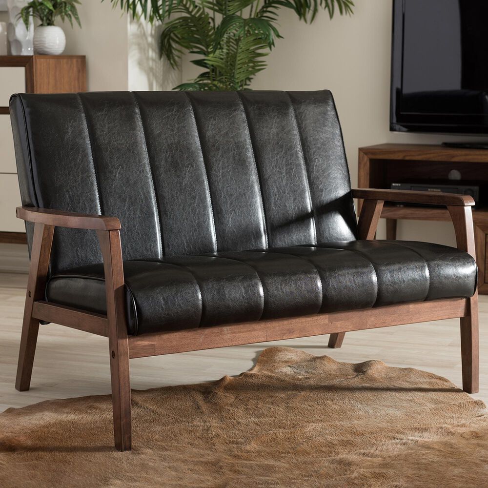 Baxton Studio Nikko Stationary Loveseat in Black, , large
