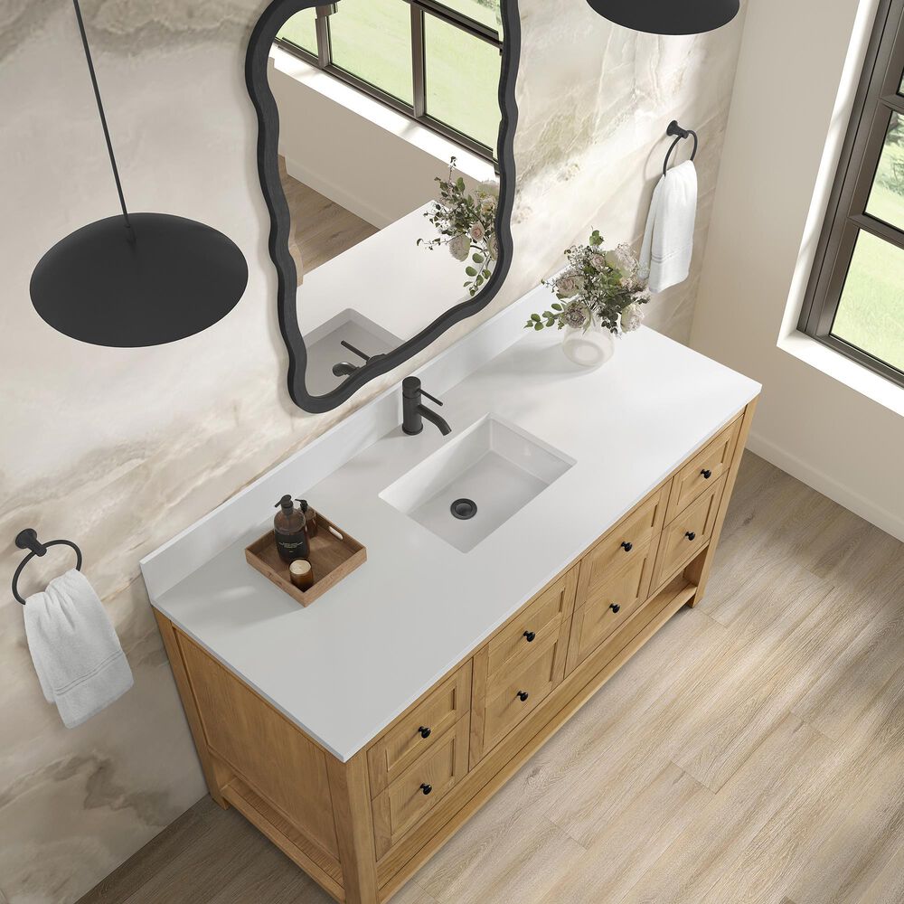 James Martin Vanities Breckenridge 60&quot; Single Bathroom Vanity in Light Natural Oak with Single Hole 3 cm White Zeus Quartz Top and Rectangular Sink, , large