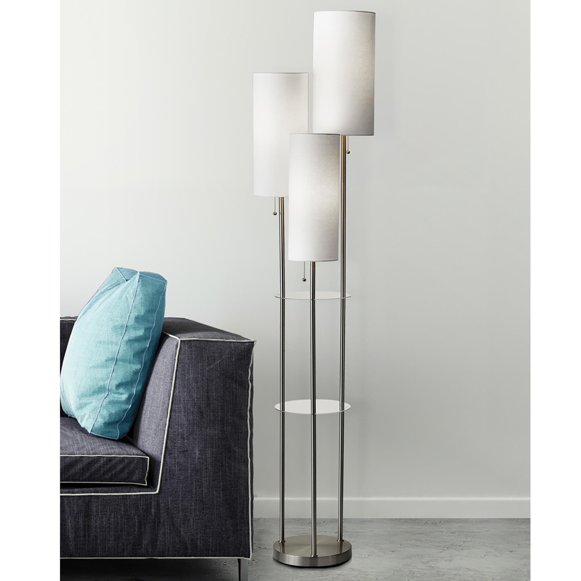 Adesso trio floor lamp 2025 with tables in brushed steel
