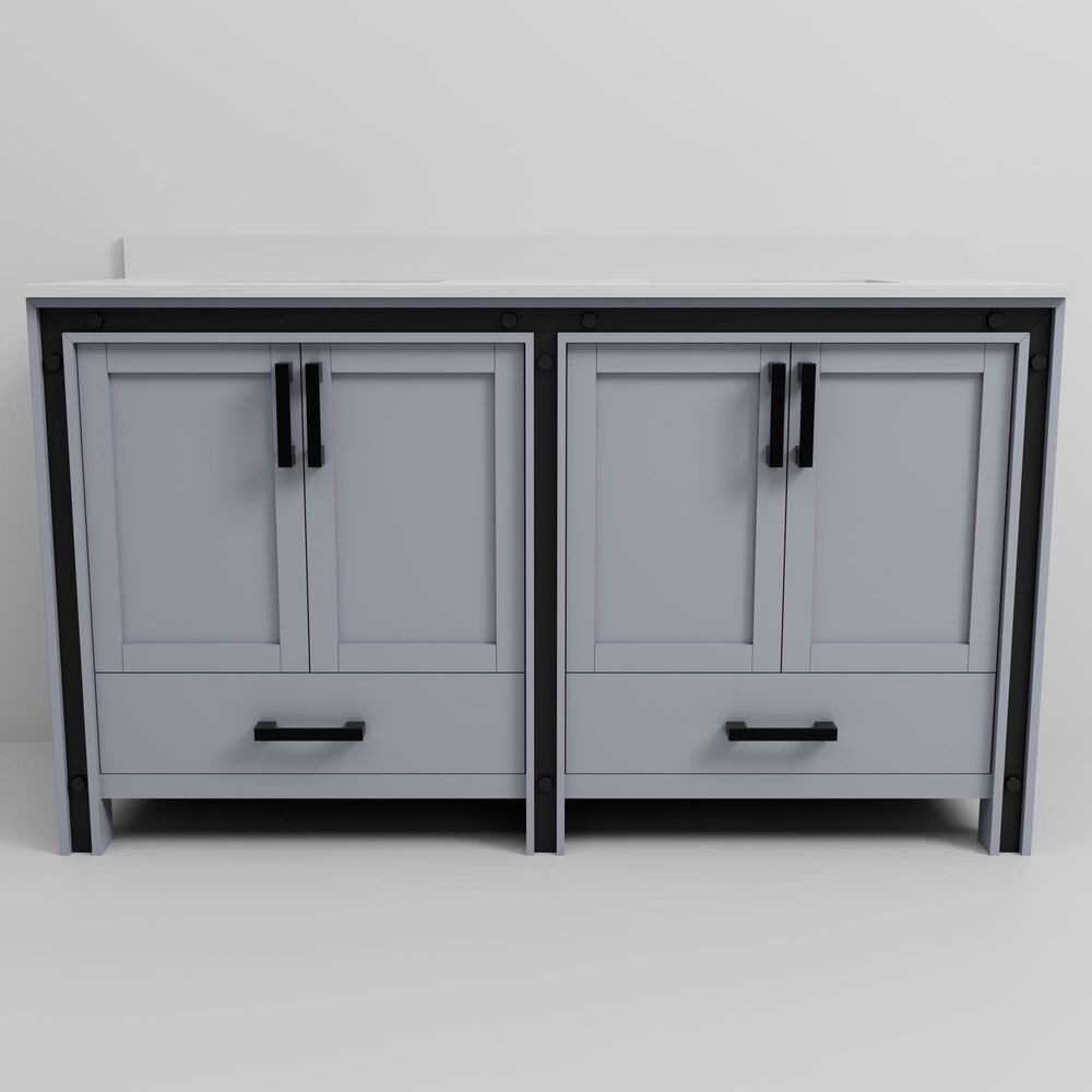 Lexora Home Ziva 60" Double Bathroom Vanity in Dark Grey with 2 cm White Quartz Top and Rectangular Sinks, , large