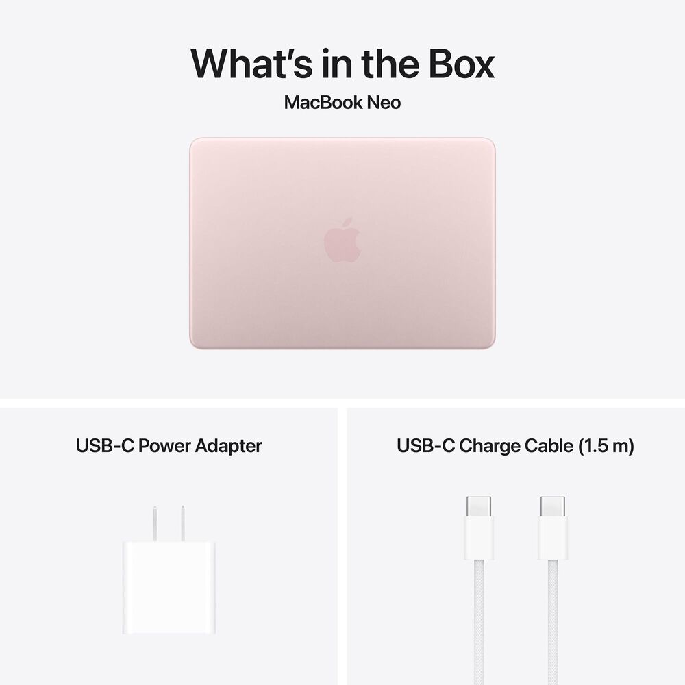 Apple 13" MacBook Neo | Apple A18 Pro Chip - 6-core CPU and 5-core GPU - 8GB RAM - 256GB SSD in Blush with 3-Year AppleCare+, , large