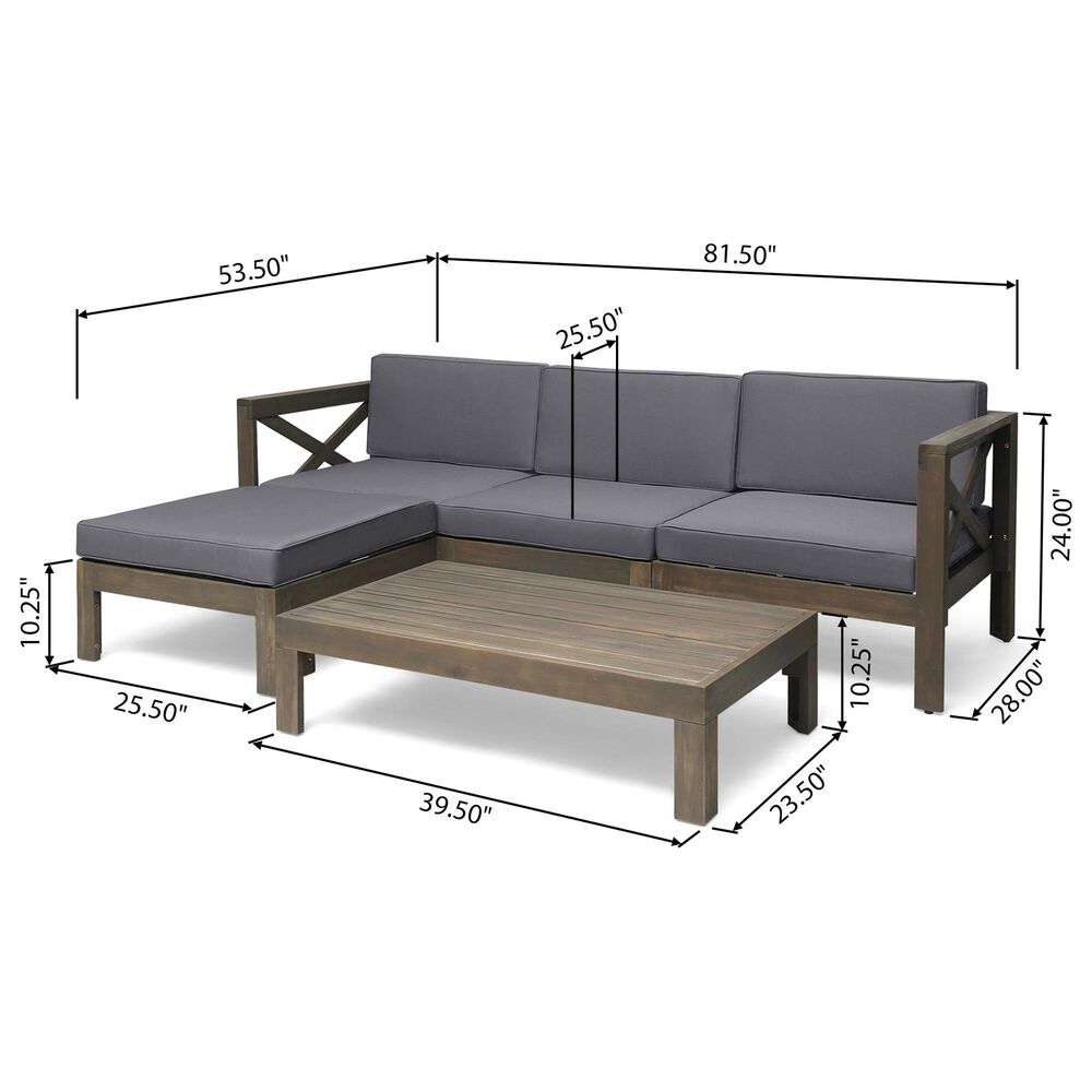 Hearth and Haven Alcove 5-Piece Outdoor L-Shape Sectional Set with Dark Grey Cushion in Teak, , large